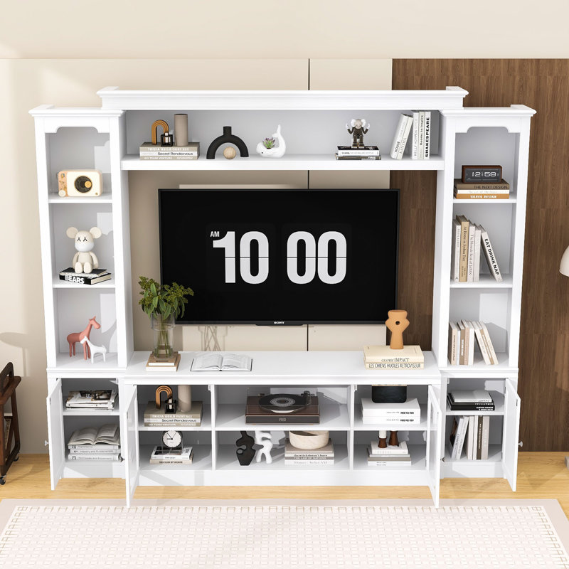 Meuble audio-vidéo avec 4 tablettes réglables, Blanc