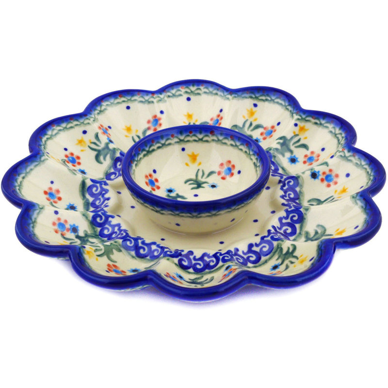 Plaque d’oeuf à fleurs à ressorts en céramique polonaise