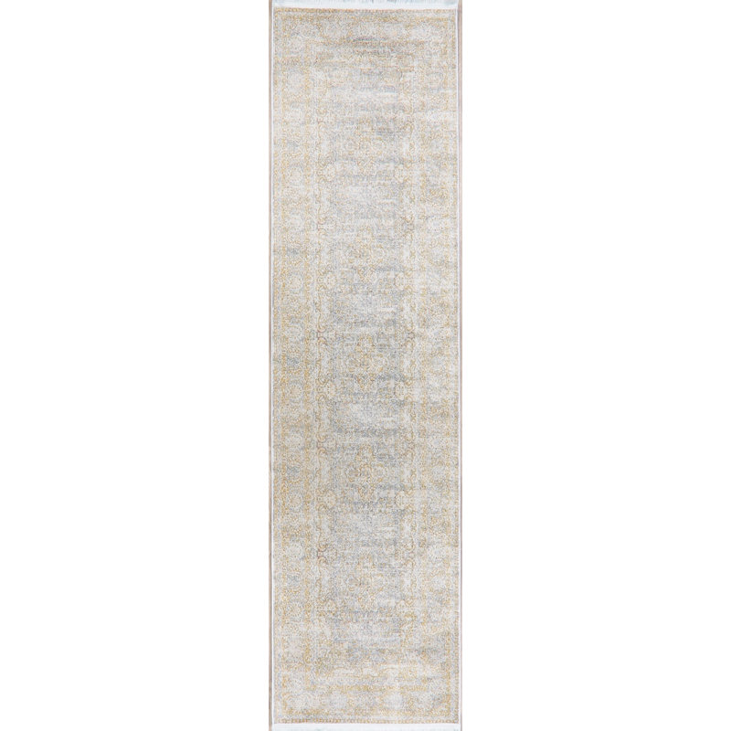 Tapis jaune clair en polypropylène Aucuba, Tapis de couloir beige
