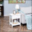 Table de bout moderne à 2 niveaux avec tiroir et tablette de rangement, parfaite pour l'organisation de la chambre à coucher et du salon-877259733