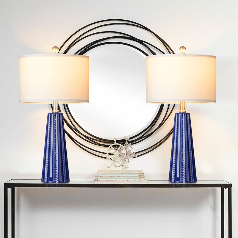 23.5" Ceramic Table Lamp Set, Blue