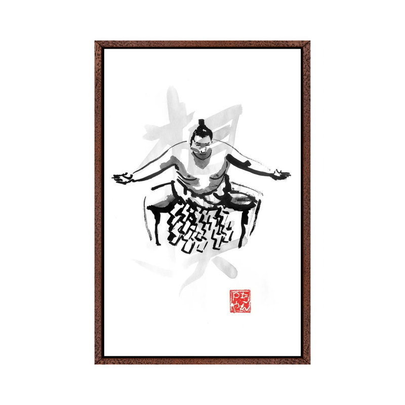 Sumo by Péchane - Painting on Canvas, 152.5 cm H x 101.5 cm W, Classic Brown Wood Framed