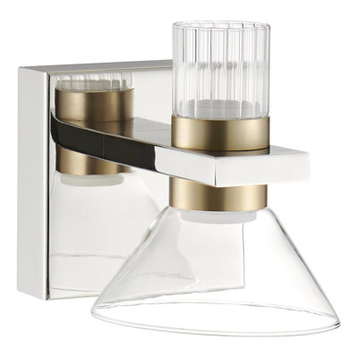 Fomby 5-inch 2-light Polished Nickel and Champagne Gold 5CCT LED Vanity Light with Clear and Clear Ribbed Glass