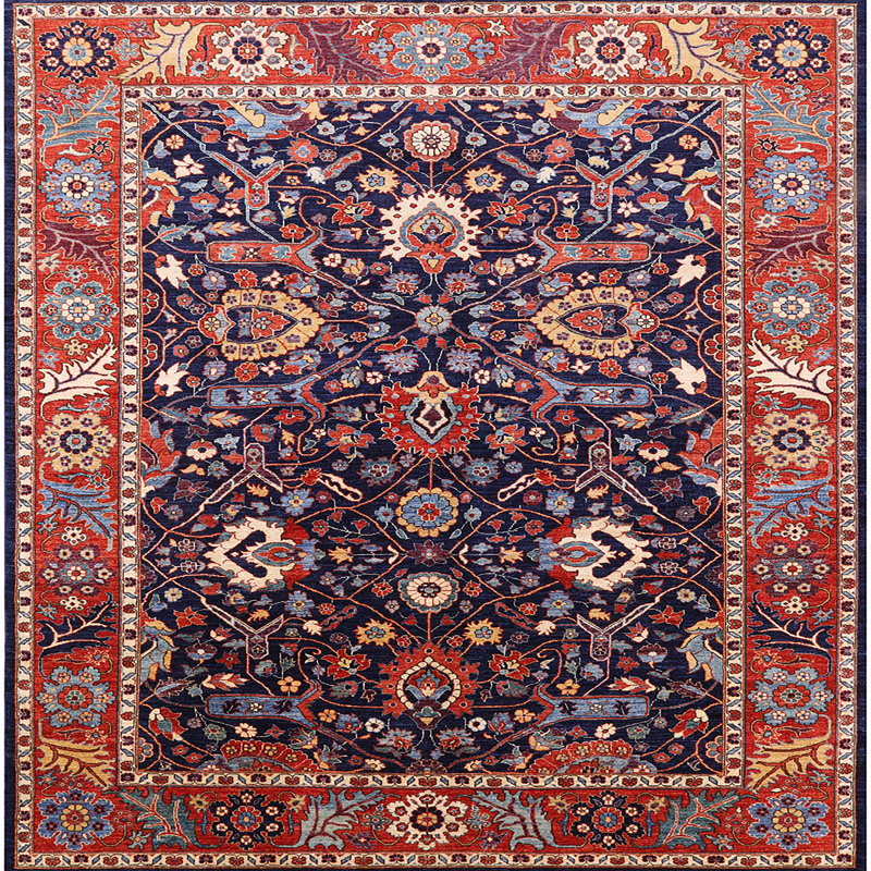 Tapis oriental rouge / bleu Rudchester, Carré 7 pi