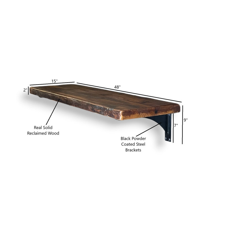 Barre flottante rustique en bois, H 9 po x l 48 po x P 15 po