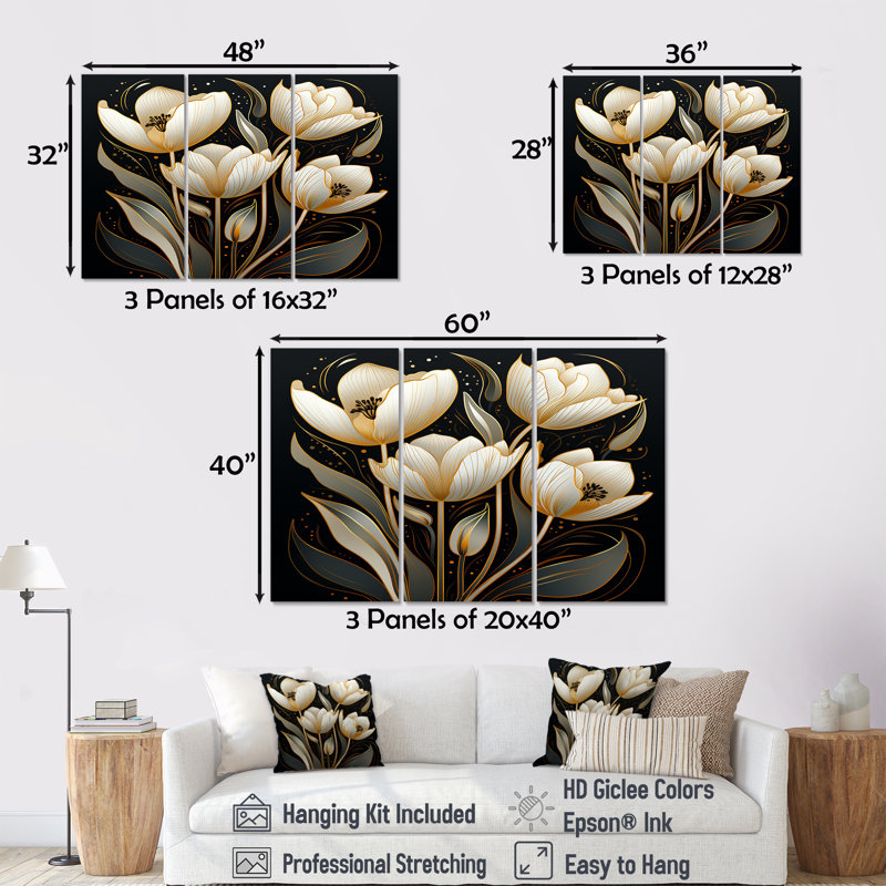 Gosnold - Ensemble d'art mural tulipes, H 28 po x l 36 po x P 1 po, Toile tendue