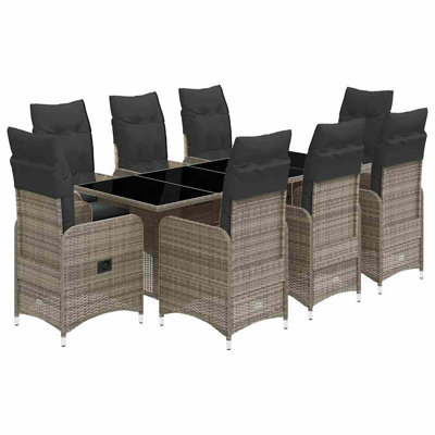  Bistro Set Grey PE Rattan, Powder-Coated Steel, Tempered Glass