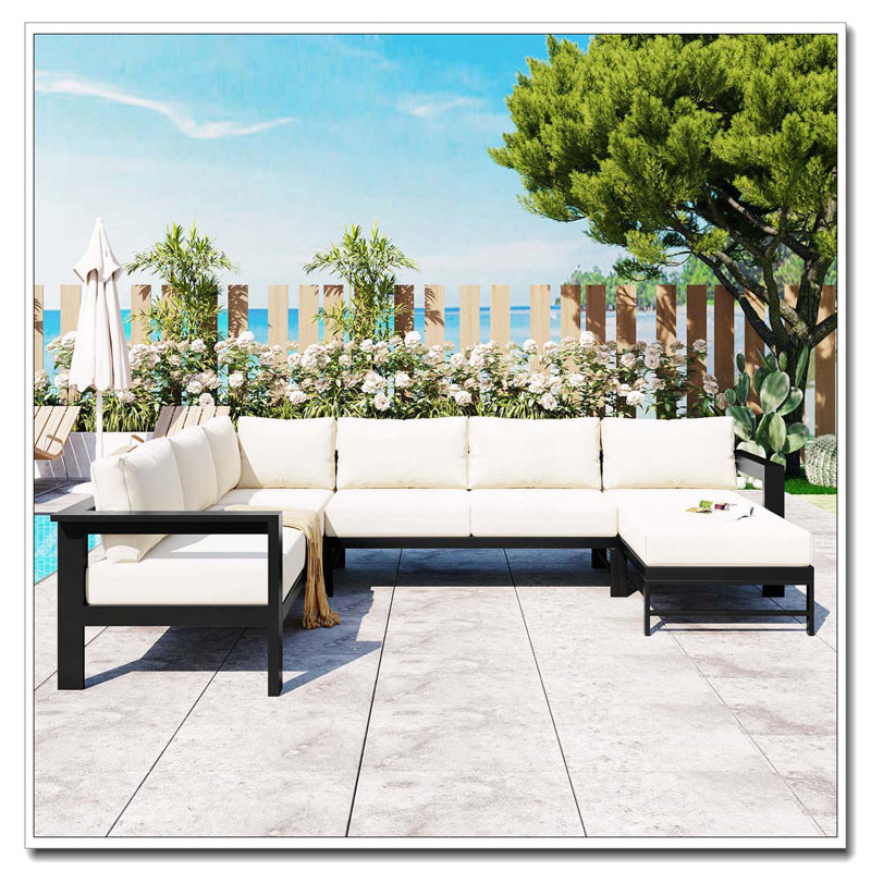 U-Shaped Outdoor Sectional Sofa Set with 5.9" -Thick Cushions for 5-6 People, Beige