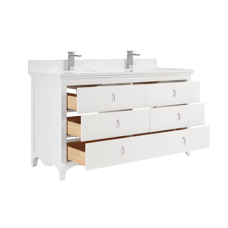 60" Solid Wood Sink Vanity  With 1' Artificial Stone Top, White