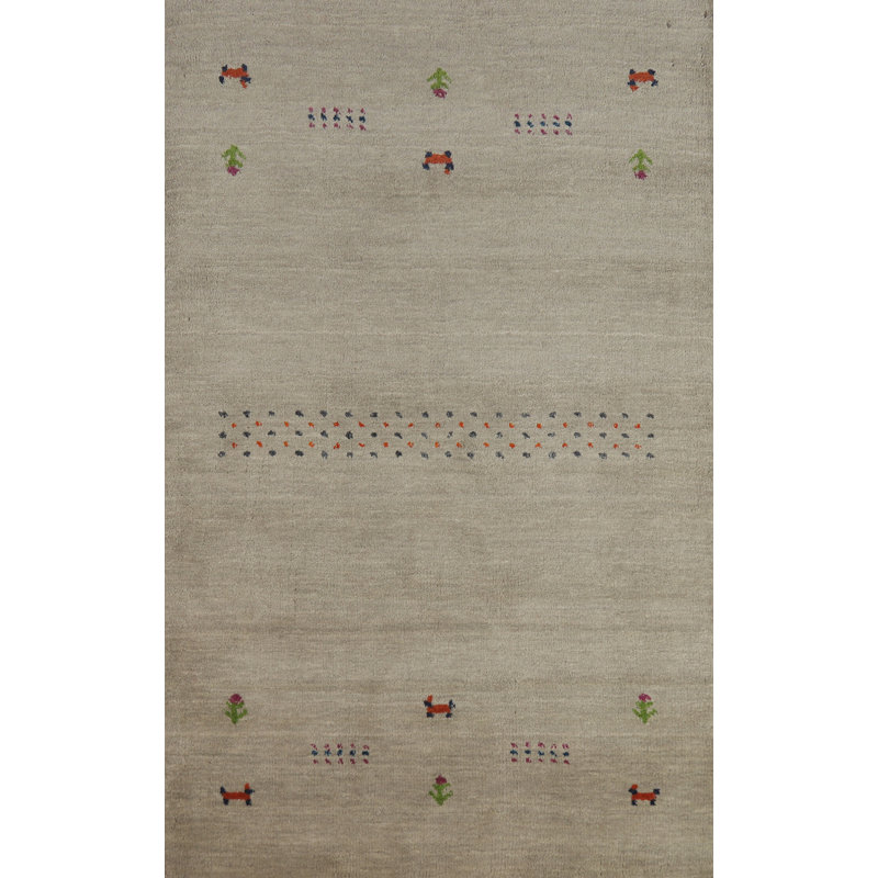 Tapis décoratif en laine vert sauge Gabbeh 3 x 5