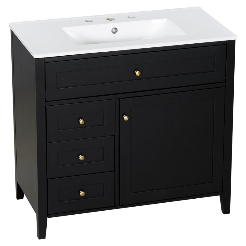 36'' Bathroom Freestanding Vanity With Ceramic Sink, Black