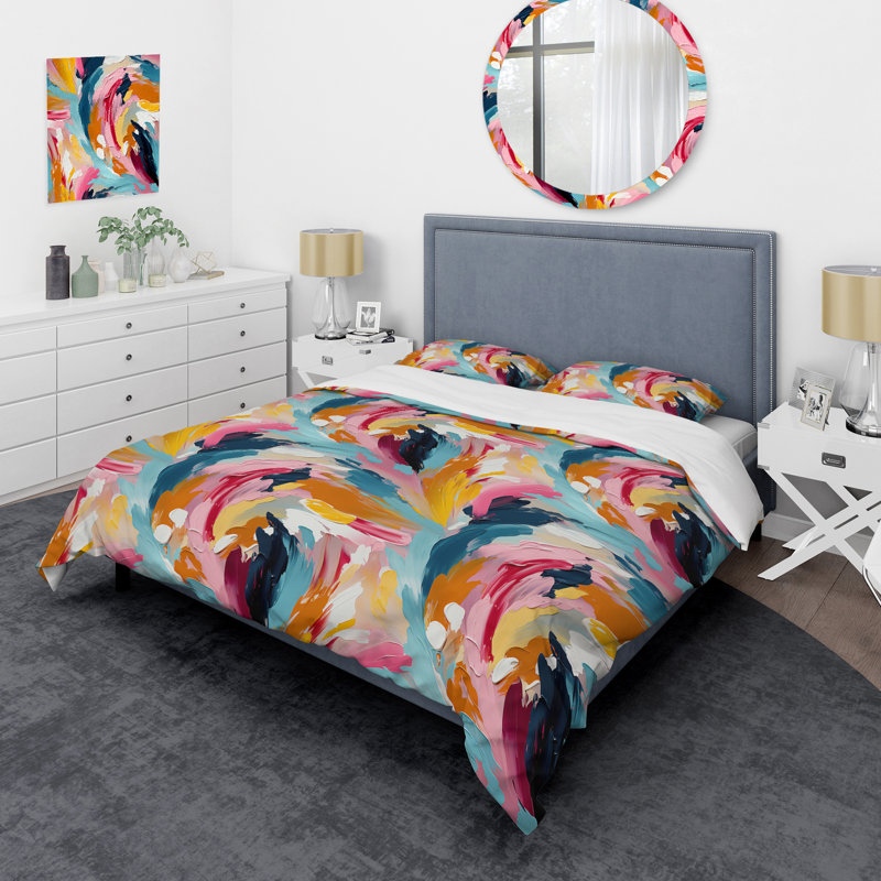 Ensemble de housse de couette Colorful Vibrant Paint Swirl Bliss, Housse de couette pour grand lit et 2 taies décor