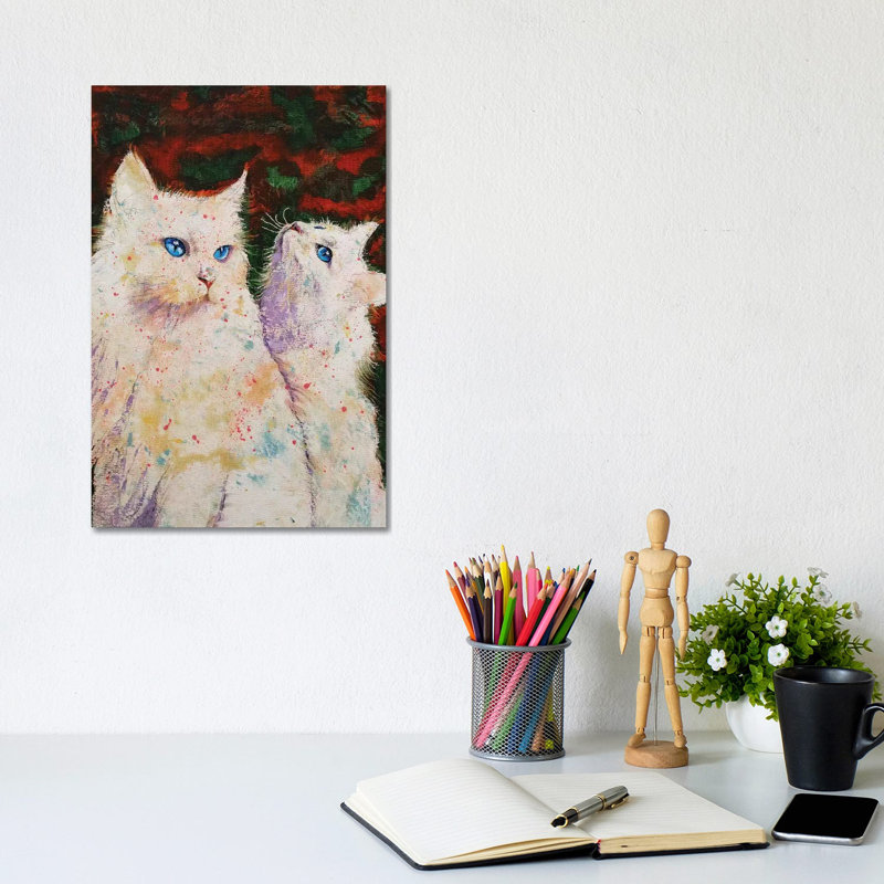 White Cats 1 Piece Wrapped Canvas Painting, 20.32 cm H x 30.48 cm W