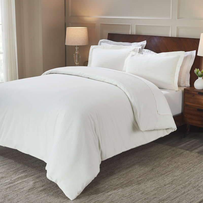 Rome 100% Flannel Cotton Solid Fuzzy Warm Duvet Cover Set, Ivory, King Duvet Cover + 2 King Shams