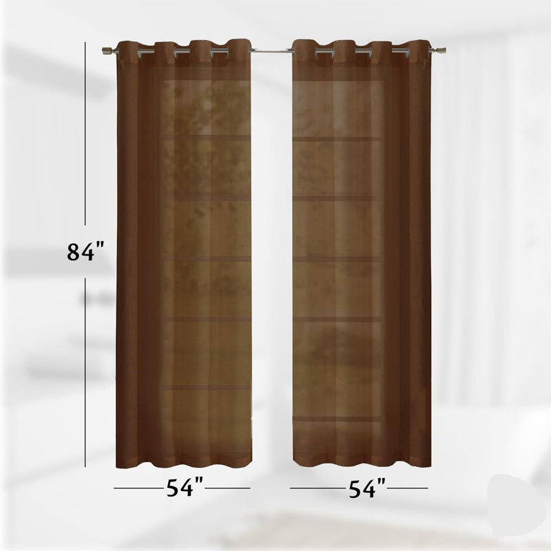 Rideaux transparents unis pour le salon et la chambre à coucher l 110 po x L 84 po, Chocolat