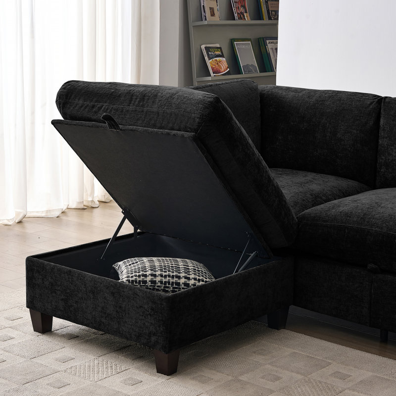 Canapé modulaire en L 96,5 pouces avec repose-pieds, tissu chenille doux, rangement et sièges confortables pour le salon