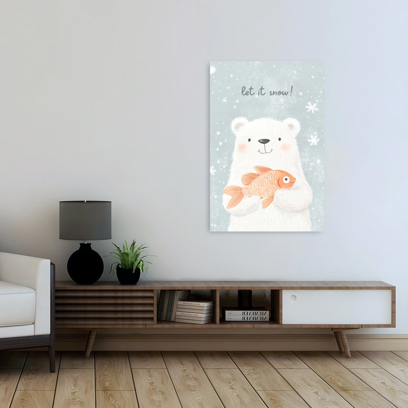Let It Snow Bear Abstract Contemporary Bear Fish Winter Landscape Wall Art Print by Mathieu - Wrapped Canvas Print