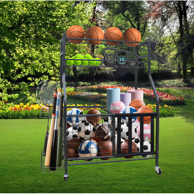 Support de rangement de sport autoportant multi-usage (roues + crochets)