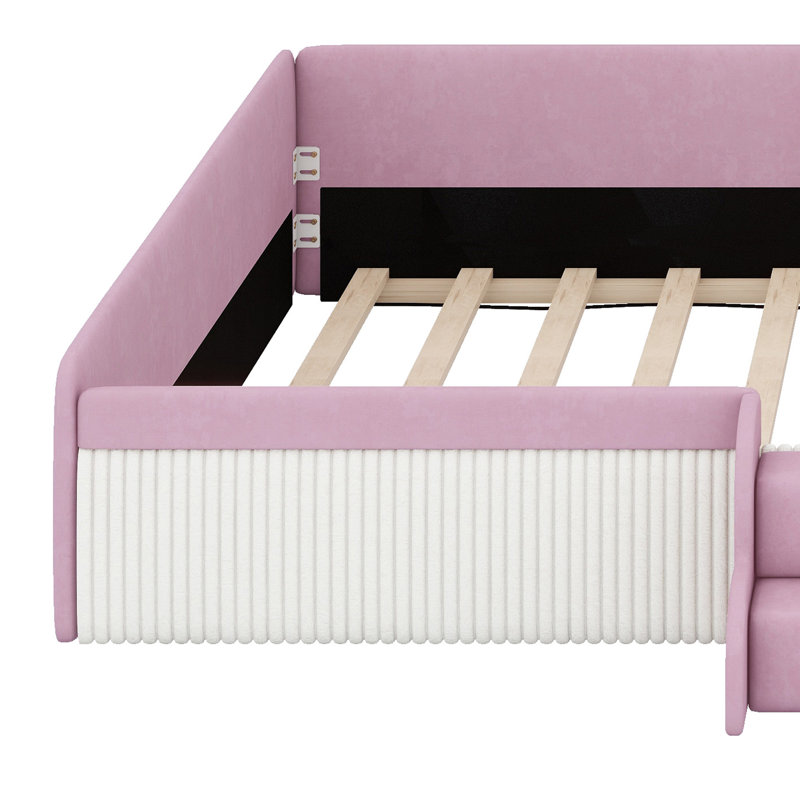 Structure de lit de jour avec escalier, repose-pieds à gaz et garde-corps, Queen, Pink+White
