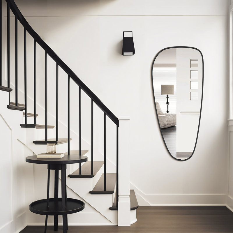 Mateus Irregular Aluminum Framed Tempered Glass Wall Mirror, 48" x 22", Black