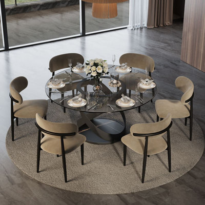  Table de salle à manger ronde moderne avec base à piédestal, base en acier au carbone pré-assemblée