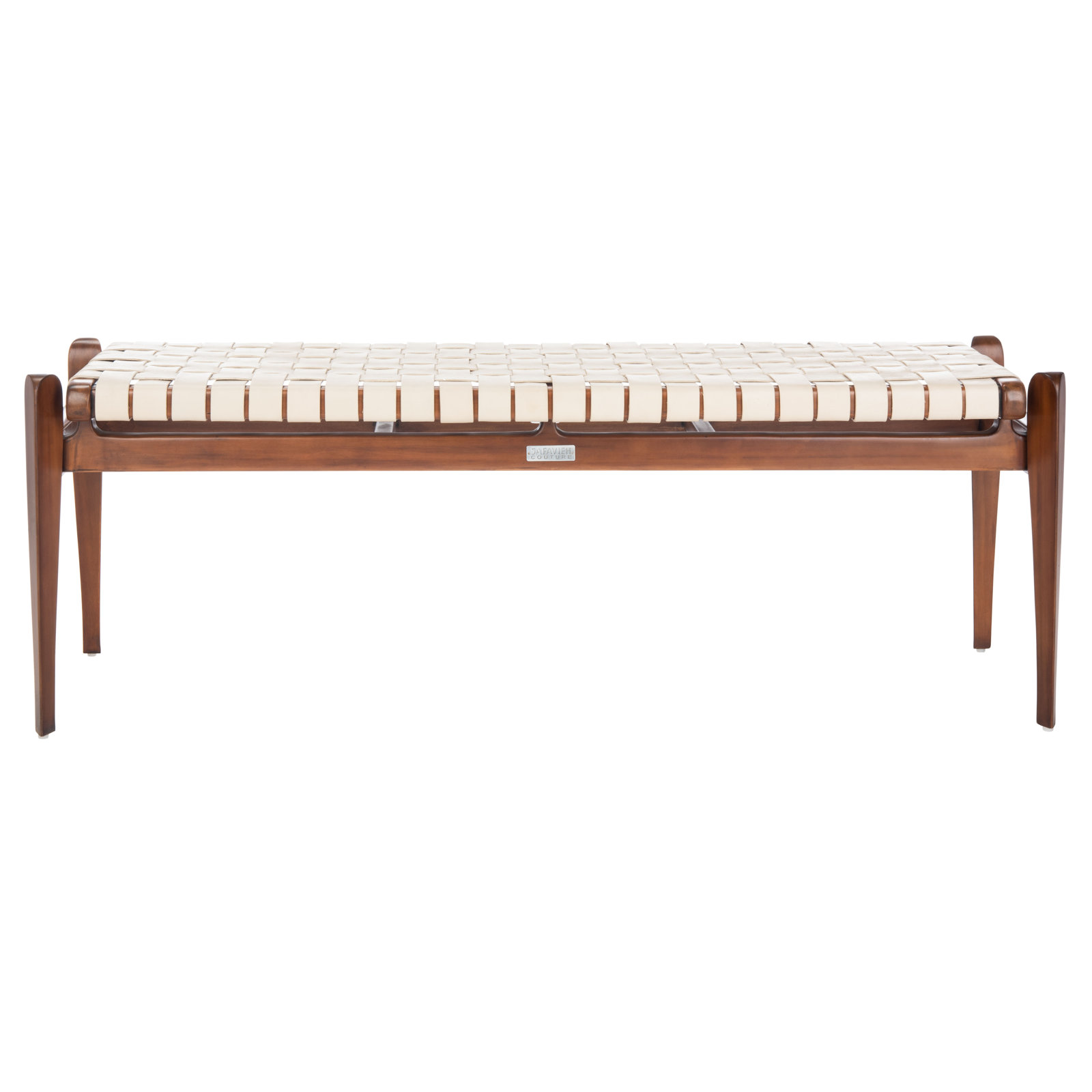 Kenan Genuine Leather Bench, White