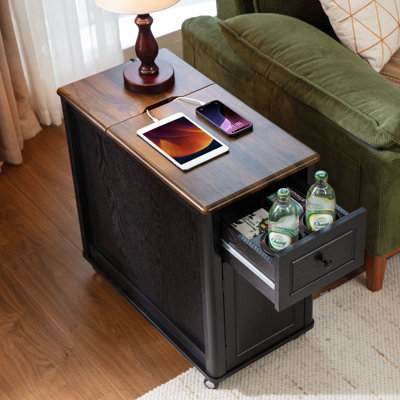 Roller End Table With Storage Charging Station Hidden Usb Ports And Outlet by August Grove
