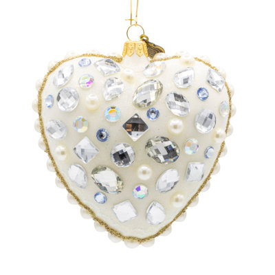 Ornement en forme de cœur opale bejewelée