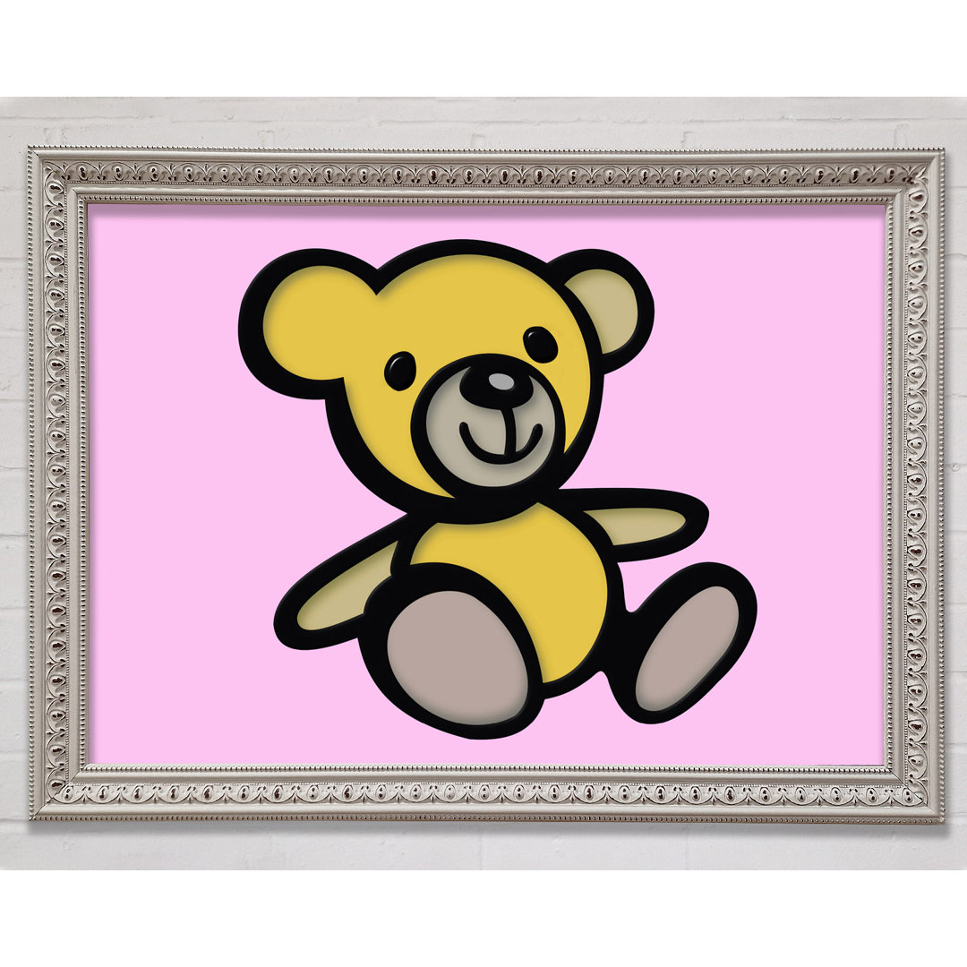 Gerahmtes Leinwandbild Teddy Bear Cartoon in Rosa