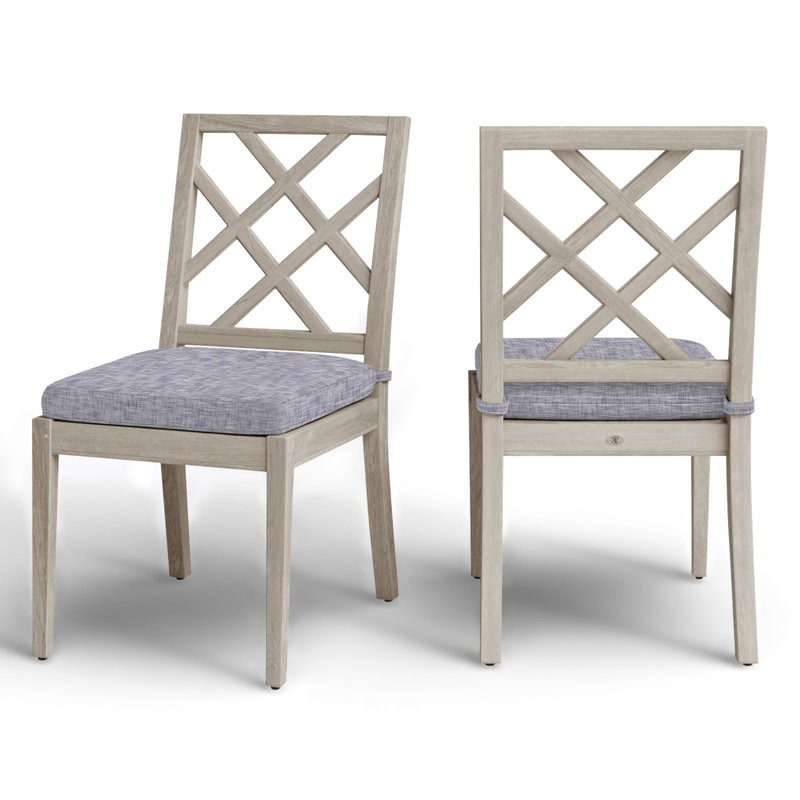 Haley Patio Dining Side Chair with Cushions, Oyster Teak, No Welt, Rollo Lace
