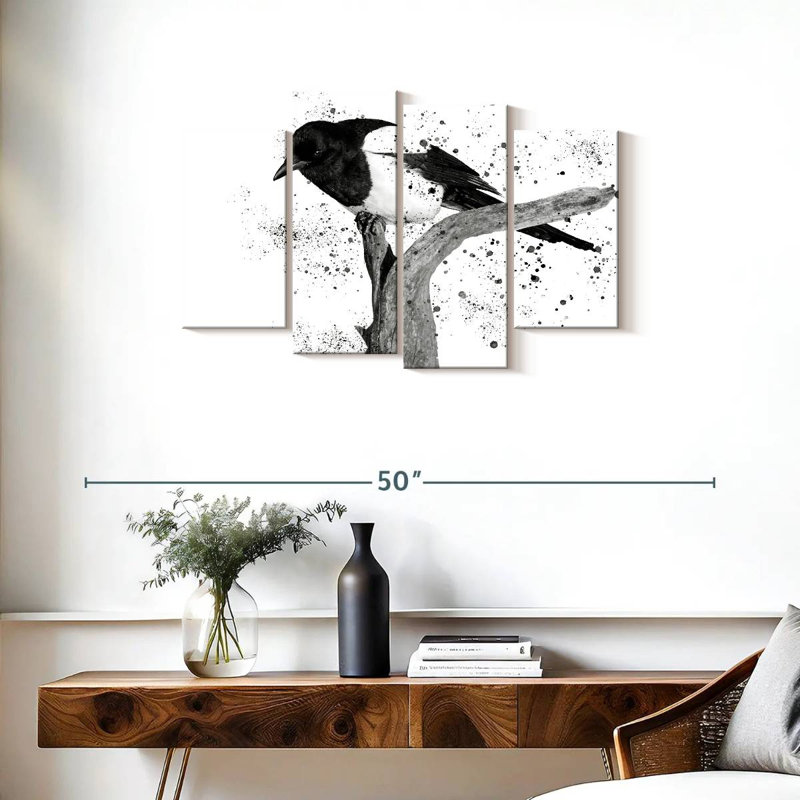 Oiseau noir et blanc Brampt, H 22 po x l 36 po