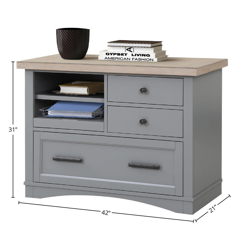 Bankhead 42'' Wide 3 -Drawer File Cabinet, Weathered Natural Top/Dove Base