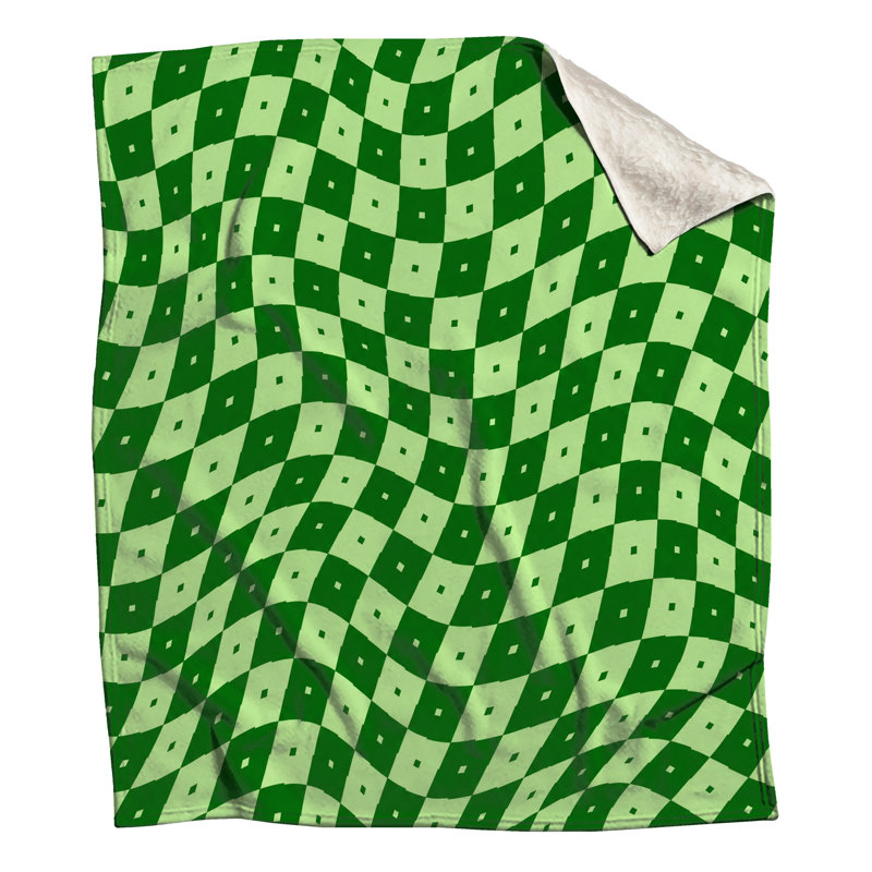 Green Wavy Checkered Blankets, 50in W x 60in H