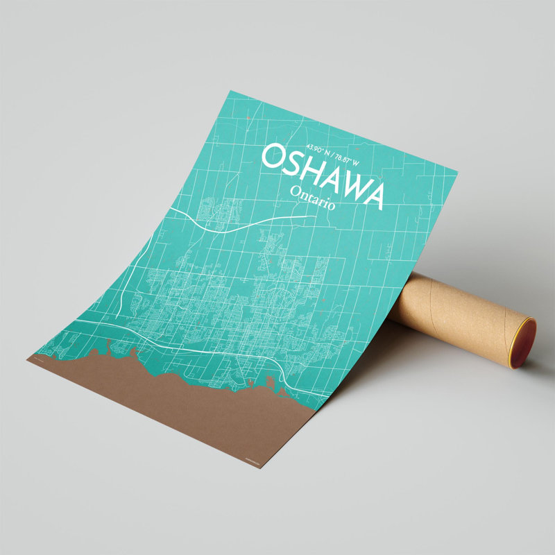 «Oshawa City Map», impression, H 20 po x l 16 po, Vert / Brun
