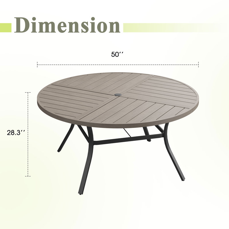 50" Round Outdoor Patio Dining Table, Brush Wood Grey