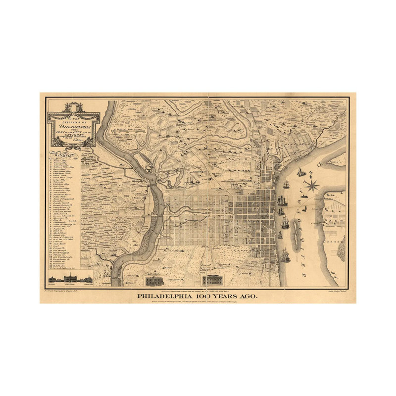 Philadelphia 100 Years Ago Map, 1875 by Dan Sproul - Wrapped Canvas Print, 20.32 cm H x 30.48 cm W