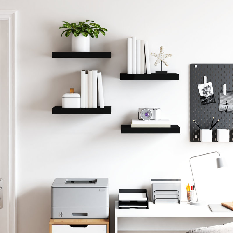 Ensemble de 4 tablettes murales pour cadres photo, H 1,5 po x l 15,7 po x P 9,1 po, Noir