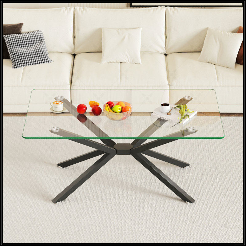 39.37" Rectangular Coffee Table, Transparent, Black