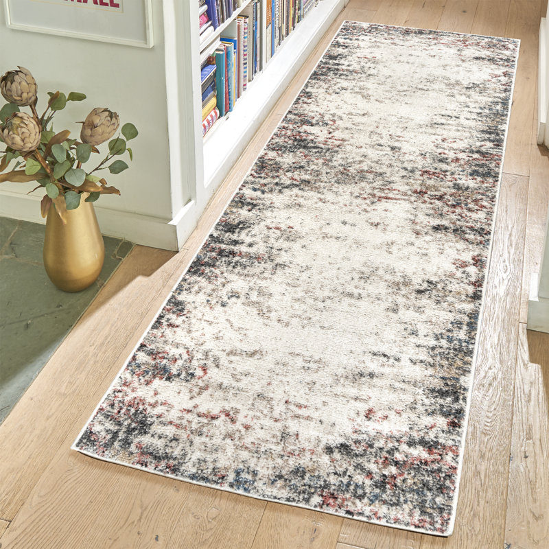 Ivory and Multi-Color Tufted Polypropylene Runner Rug