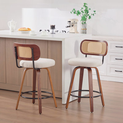 Set of 2 26-Inch Counter Height Bar Stools Linen Upholstered Seat, Swivel Design for Kitchen Island Bar Counter, Ergonomic and Stylish