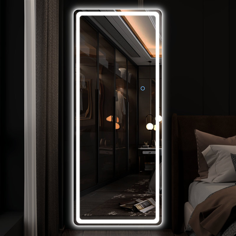 Gizzelle Modern & Contemporary Lighted Full-Length Mirror with 3-Year Warranty, Black, 44" x 16"