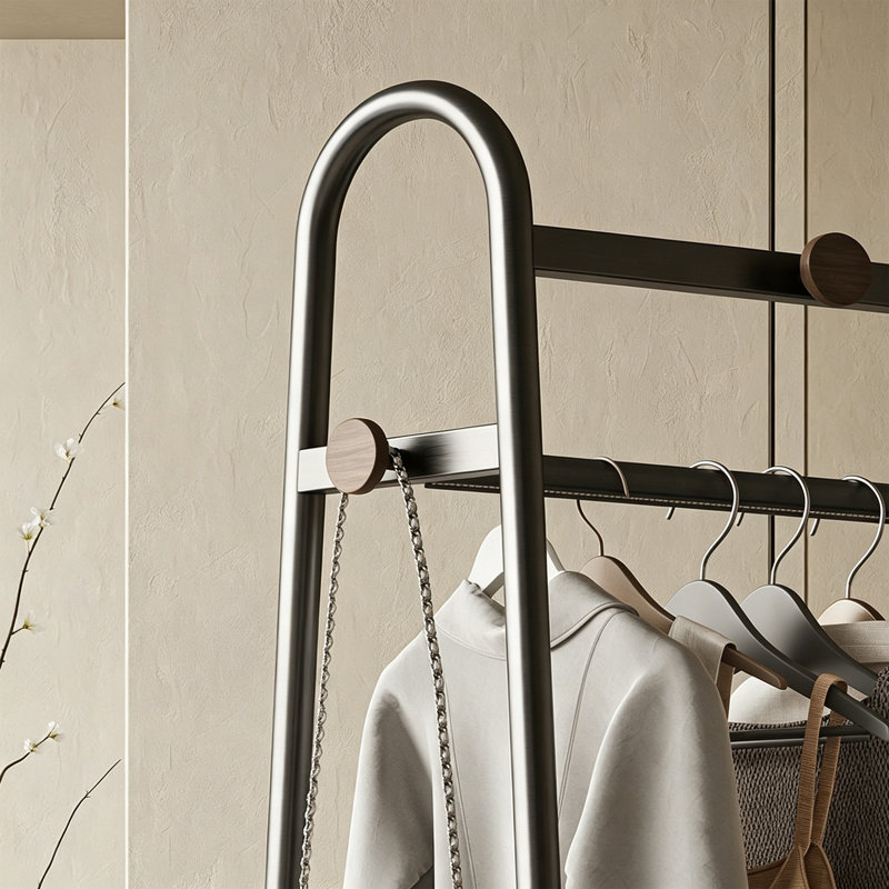 Metal Walnut Rolling Coat Rack