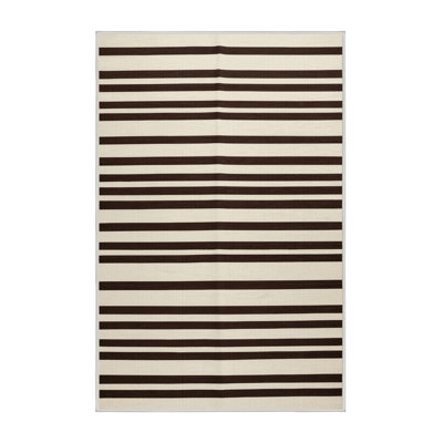 Tapis beige à rayures horizontales lavable à la machine
