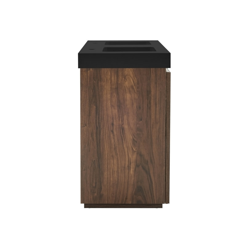 Meuble-lavabo GALAN 60F po Winston en noyer avec lavabo, Walnut Brown, Black