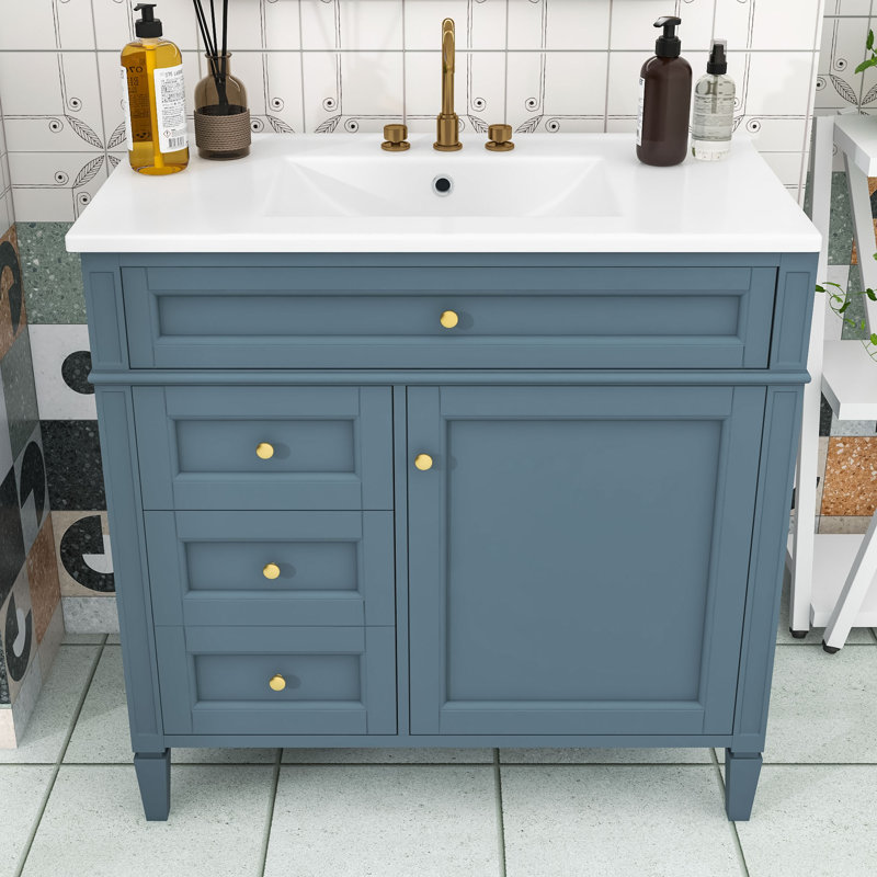 Meuble-lavabo ajustable avec 2 tiroirs Eleene, Bleu indigo