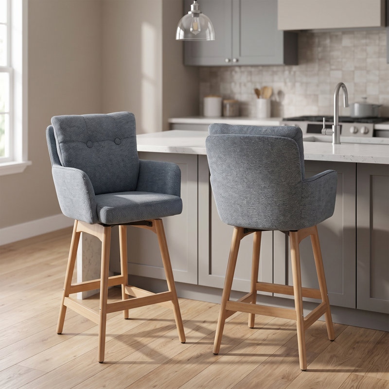 Rillie Swivel Yes Upholstered Bar Stool with Solid Wood Frame, Teal