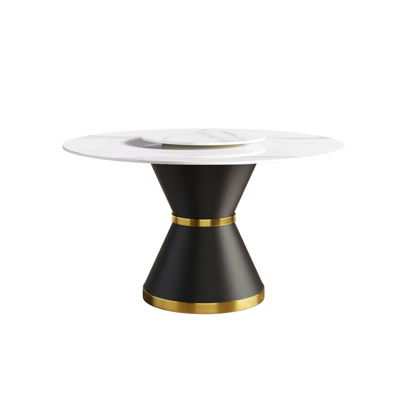 Table de salle à manger ronde 53 po en pierre artificielle noire 53 po - 6 personnes - 23,62 po