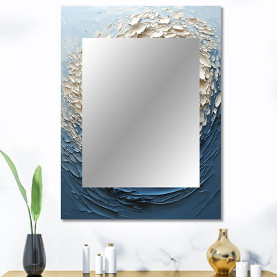 Vortex blanc océanique accentué de bleu III - miroir unique à spirales abstraites, grand miroir mural moderne, impression d'art en métal
