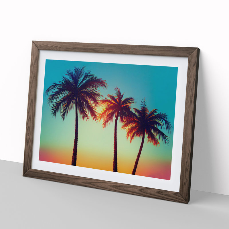 Evening Palm Trees - Framed Print, 25cm H x 34cm W x 2cm D, Walnut