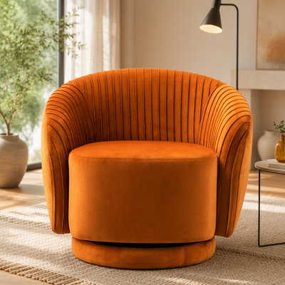 Fauteuil demi-tonneau pivotant en velours 363 degrés, fauteuil d'appoint moderne plissé avec base robuste et coussin rembourré épais, fauteuil de loisir pour salon, chambre à coucher, bureau, chambre d'hôtel